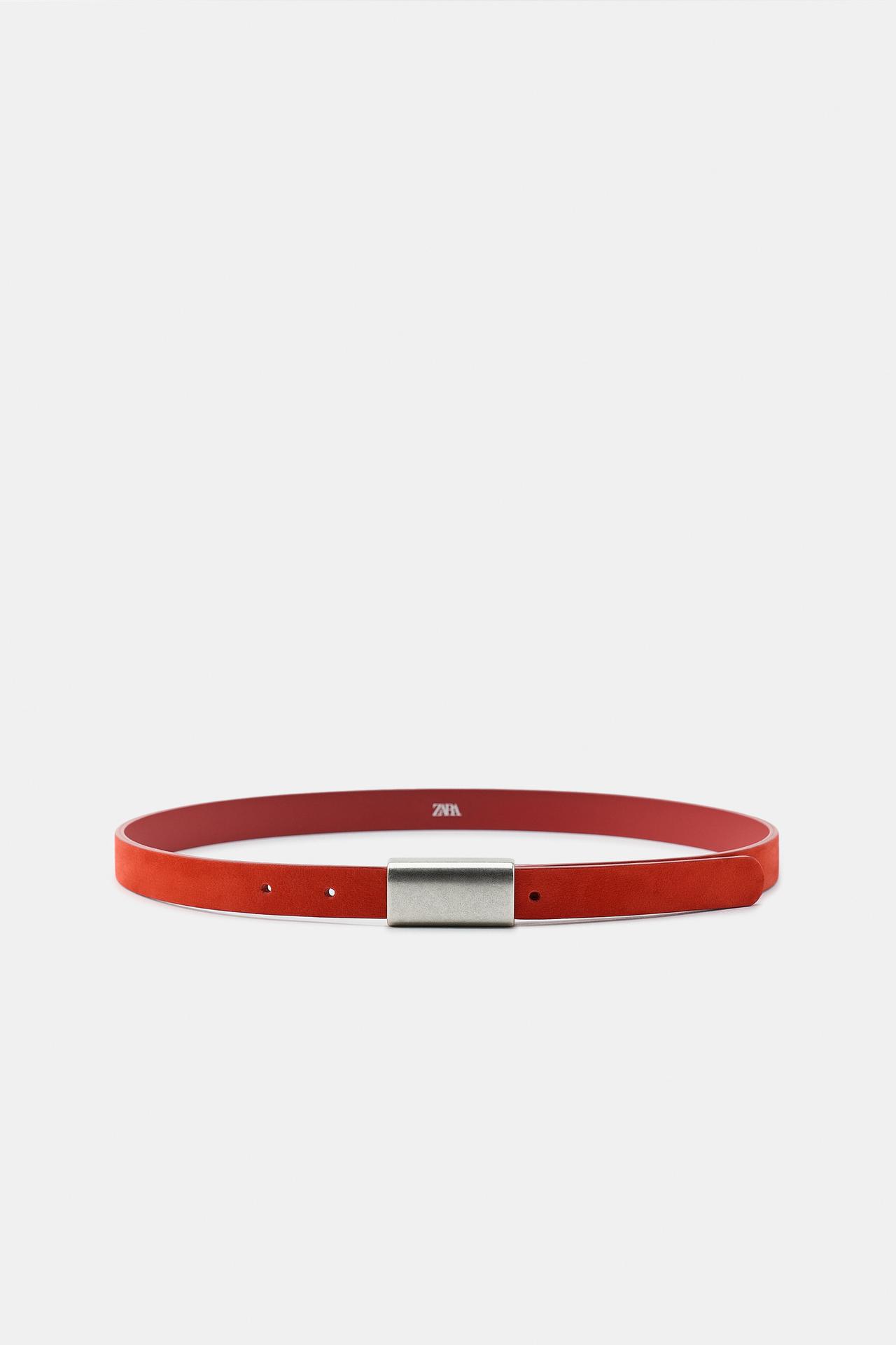 100% LEATHER BUCKLE BELT — Red