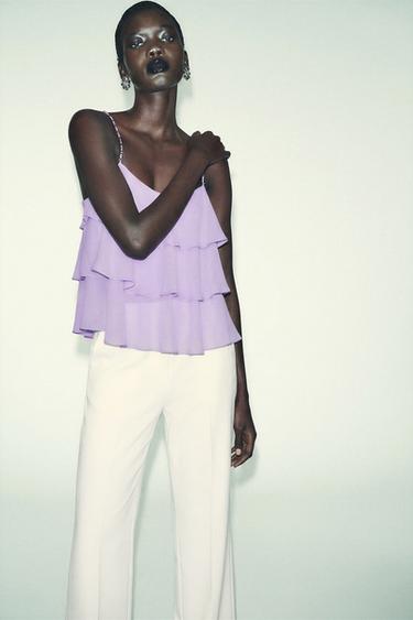 RUFFLED BEADED STRAP TOP - Lilac by Zara