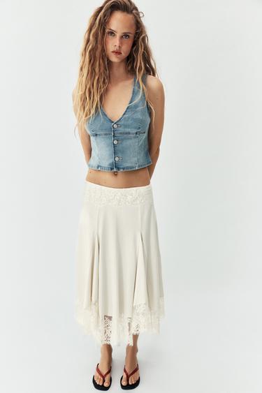 LACE VOLUMINOUS MINI SKIRT - Ecru by Zara - Image 0