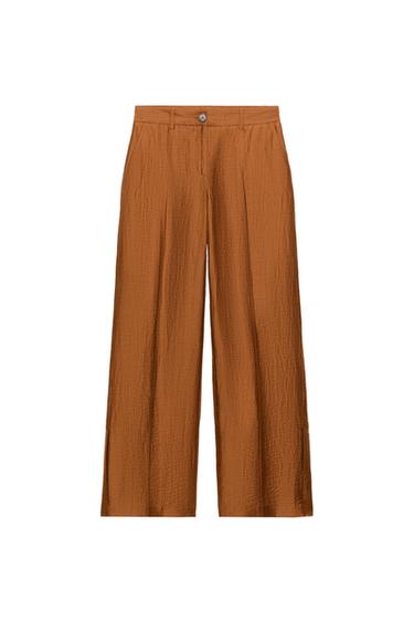 PANTALON FLUIDE EN LIN À FENTES - Curry de Zara