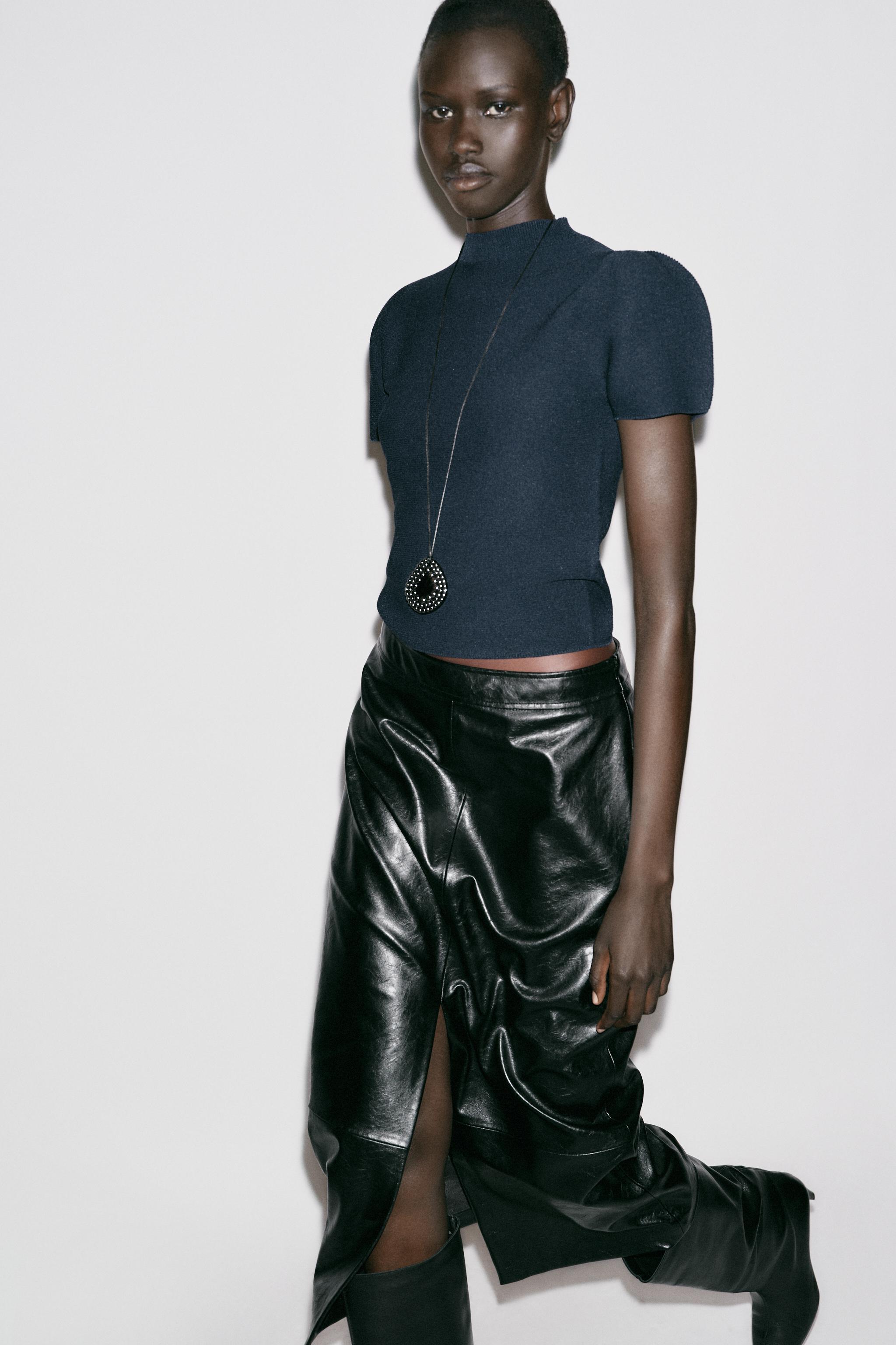 PULL MANCHES COURTES MAILLES MANCHES BOUFFANTES Bleu marine