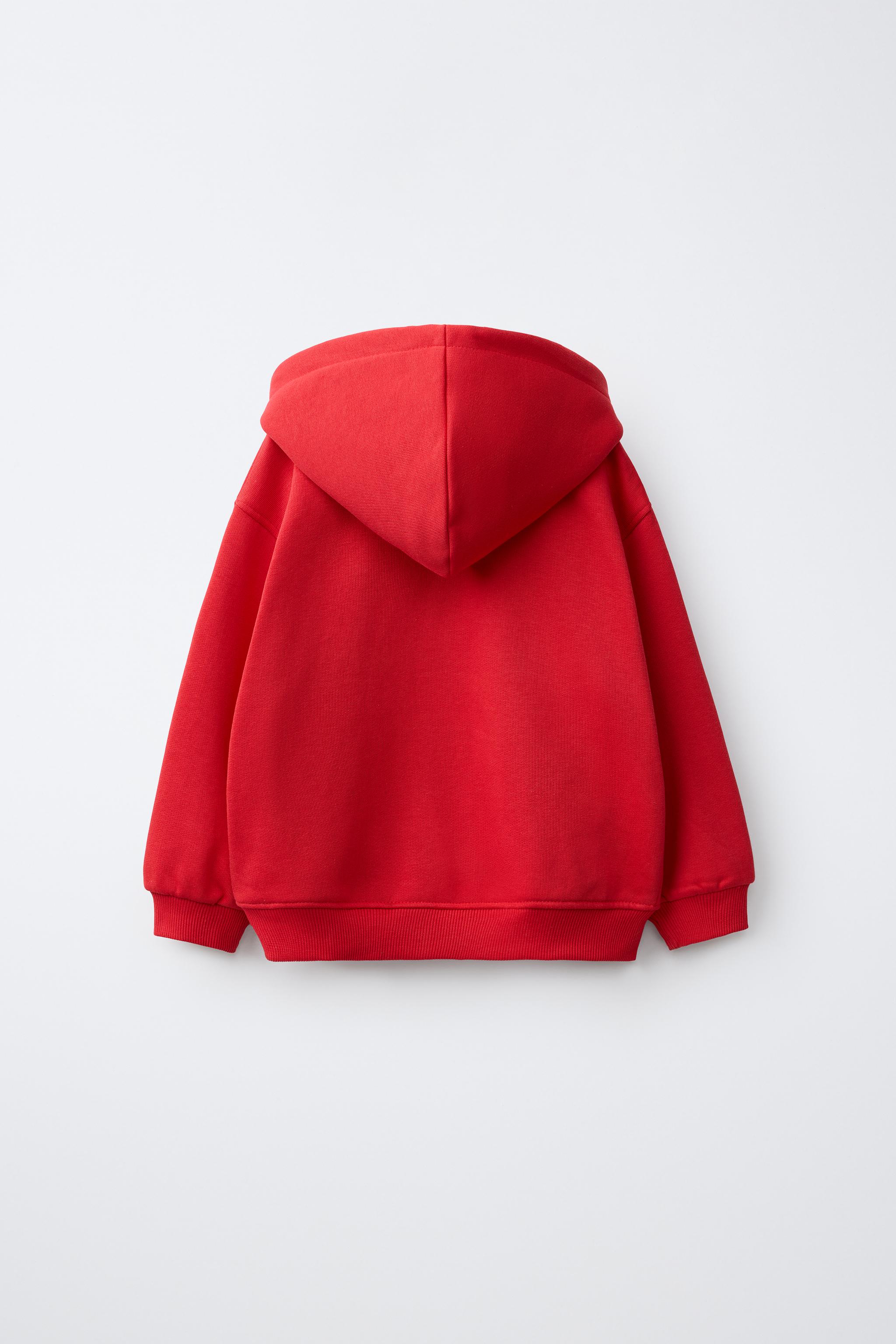 EMBROIDERED ZIP-UP HOODIE — Red