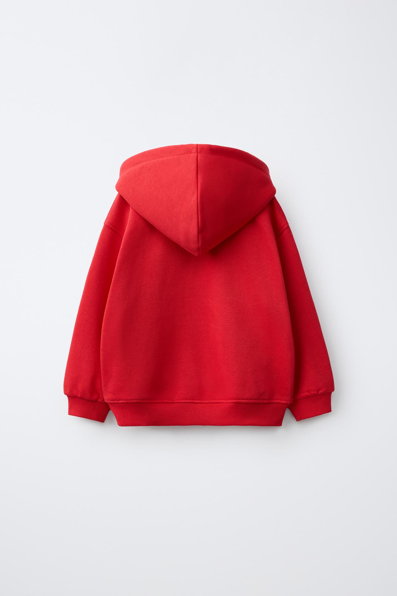 EMBROIDERED HOODIE ZIP-UP — Red
