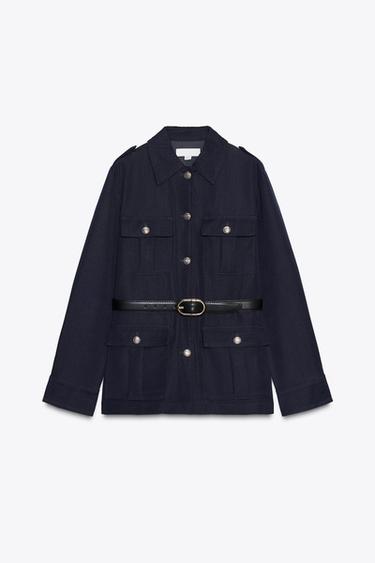 Zara 腰帶貼袋夾克 - 海藍色