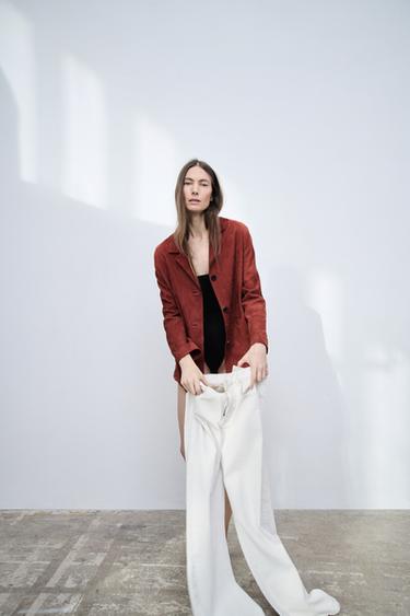 ZW COLLECTION LIMITED EDITION 100% SUEDE LEATHER BLAZER - Dark burgundy by Zara - Image 3
