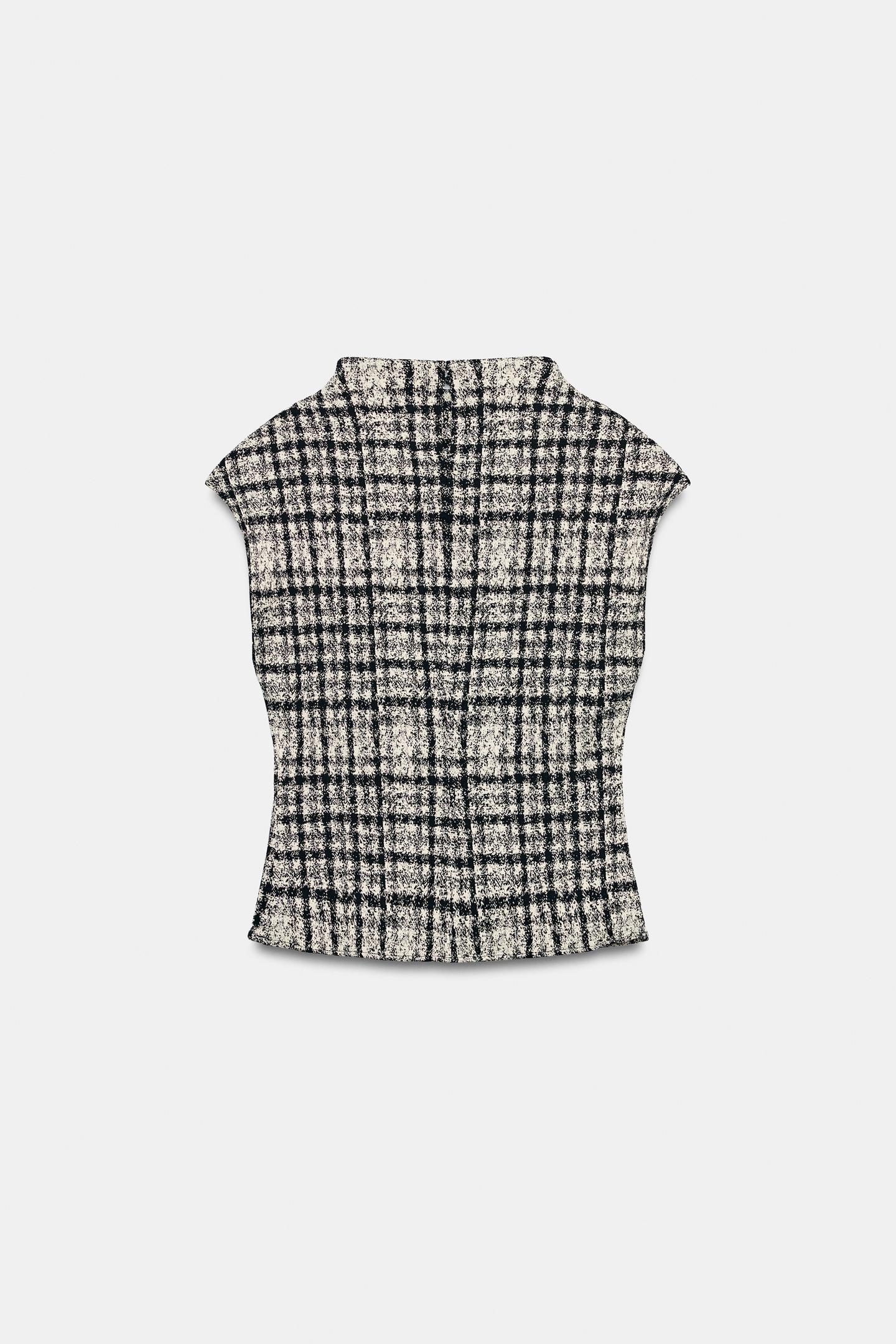 Женский топ Zara Check High Neck Top, цвет: Экрю / Чёрный — фото 9