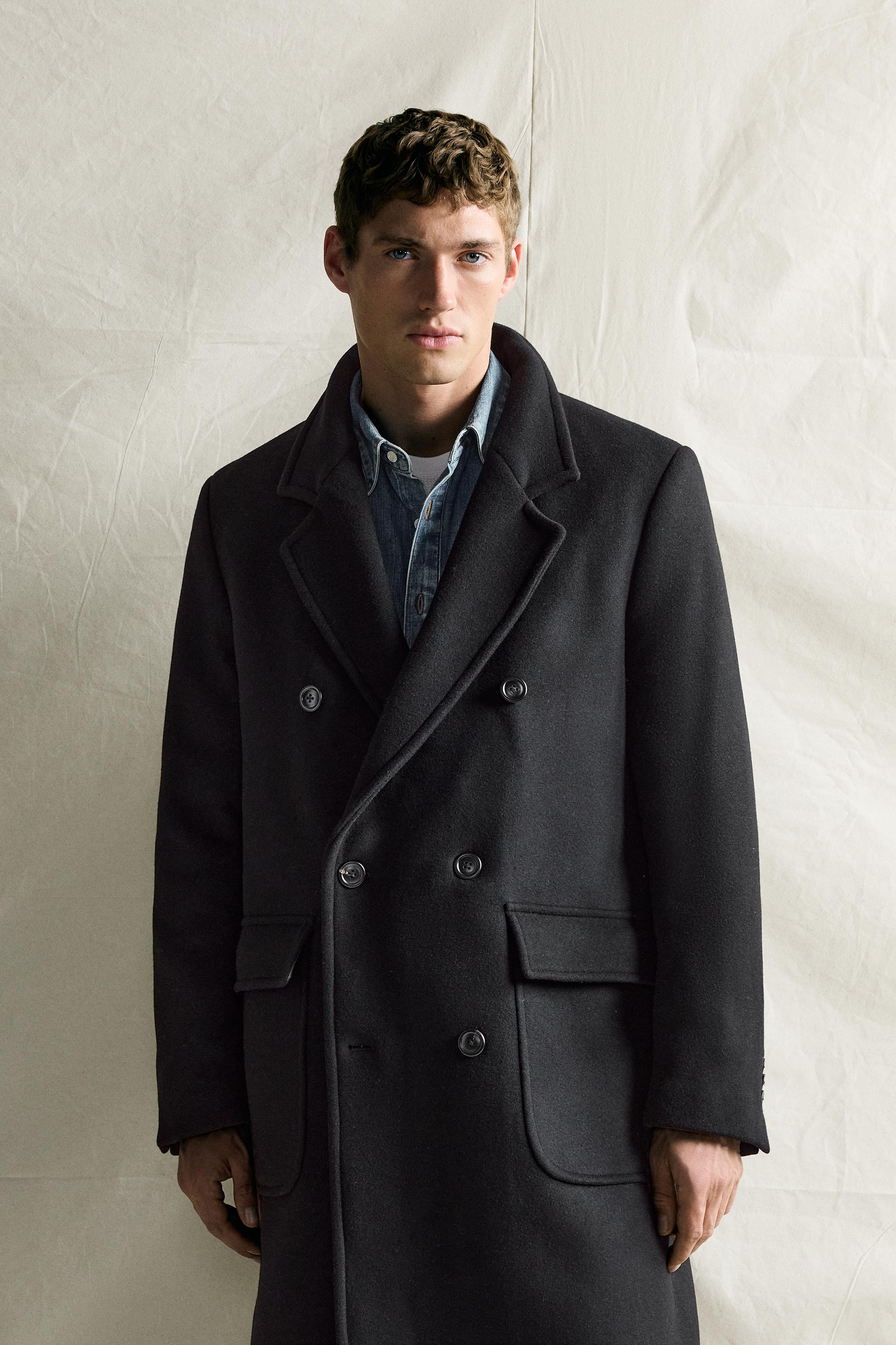 MANTECO® WOOL-BLEND DOUBLE-BREASTED COAT - Black | ZARA United States