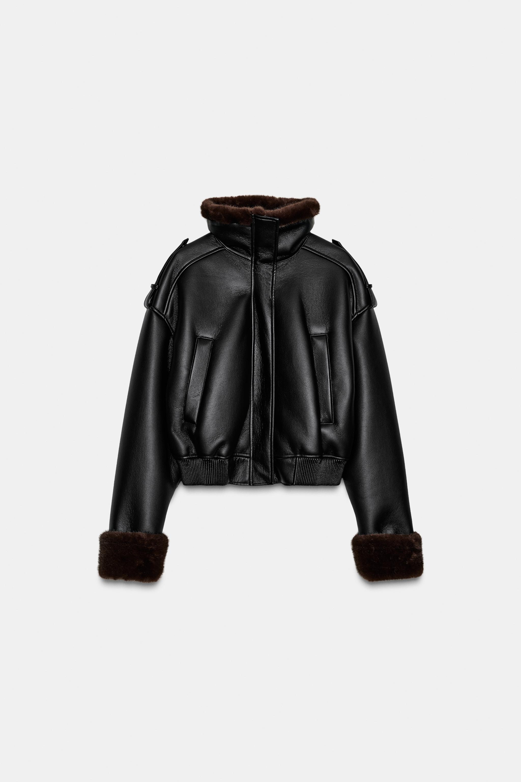 DOUBLE FACED FAUX LEATHER BOMBER JACKET