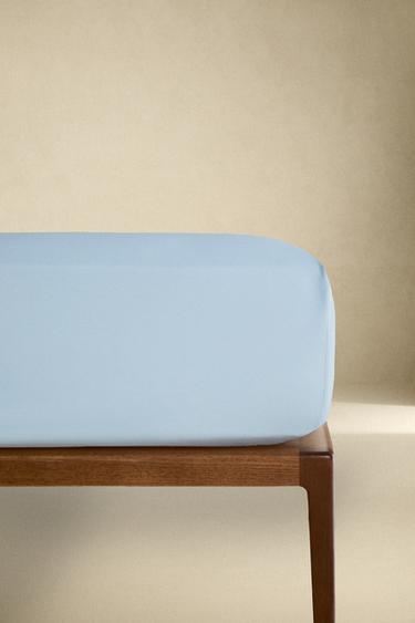 Zara PERCALE FITTED SHEET | 15.7" THICK (200 THREAD COUNT) - Light blue