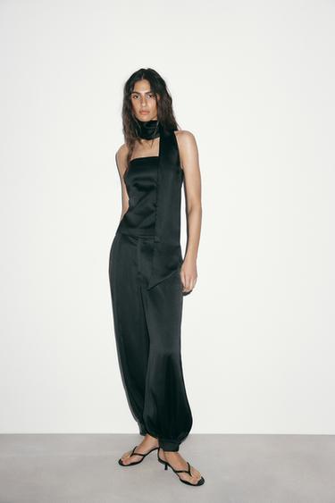 Zara SATIN EFFECT BALLOON PANTS - Black