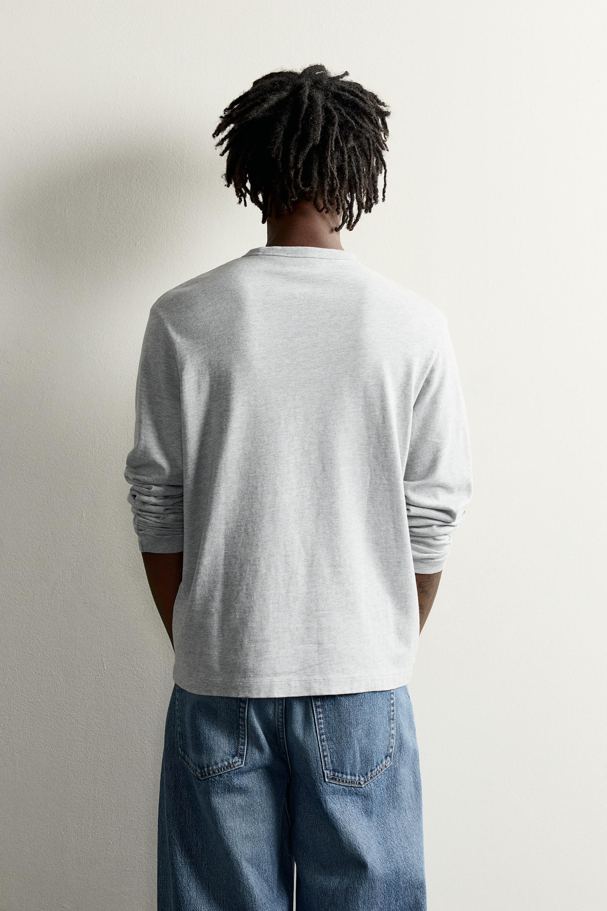 Zara FRUIT OF THE LOOM™ YAMALI UZUN KOLLU T-SHIRT görsel 3