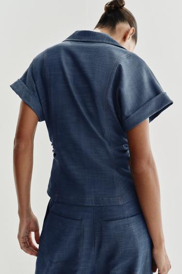 DRAPED TAILORED SHIRT - Blue by Zara - Image 5