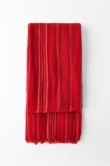 Zara STRIPED LINEN SCARF - Red