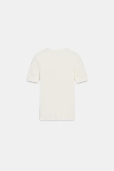 Zara SHORT SLEEVE RIB T-SHIRT - Ecru