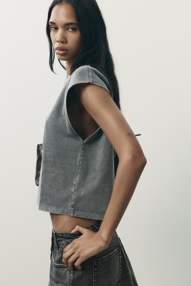 WASHED-EFFECT SLEEVELESS T-SHIRT - Dark grey by Zara - Image 2