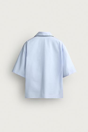 CHEMISE COUPE DÉCONTRACTÉE À LISERÉ EN CONTRASTE - Bleu ciel de Zara - Image 6