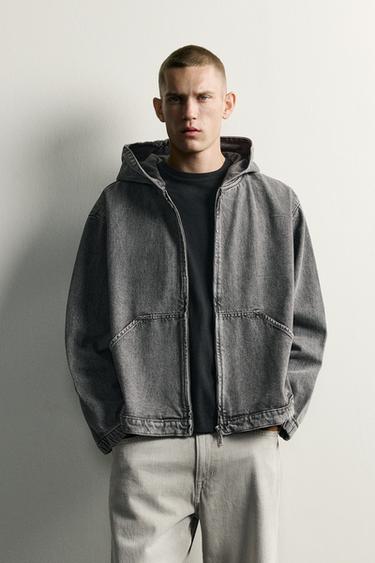 HOODED RELAXED FIT DENIM JACKET - Grey by Zara