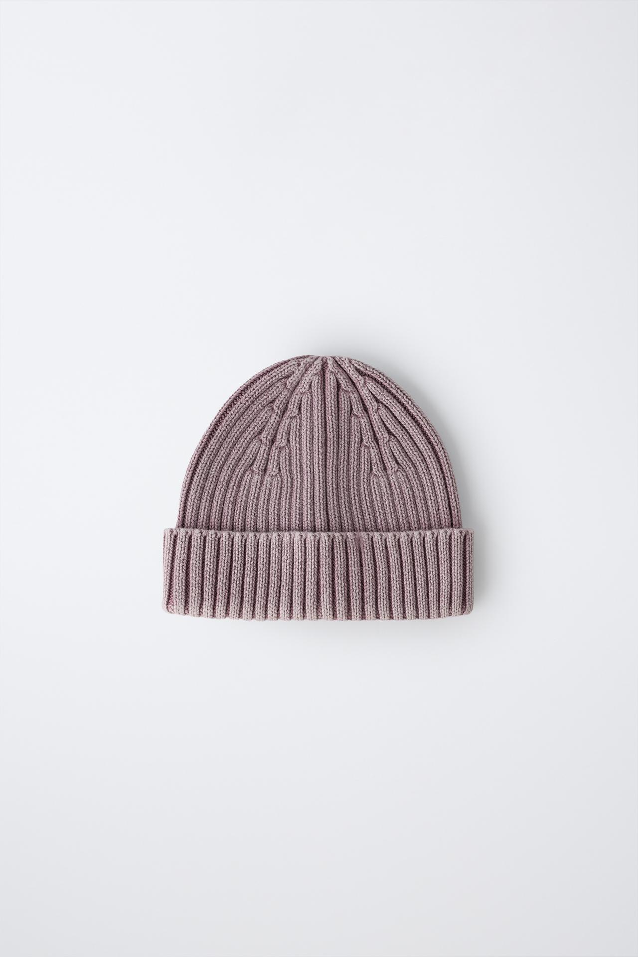 WASHED-EFFECT KNIT BEANIE — Pale pink