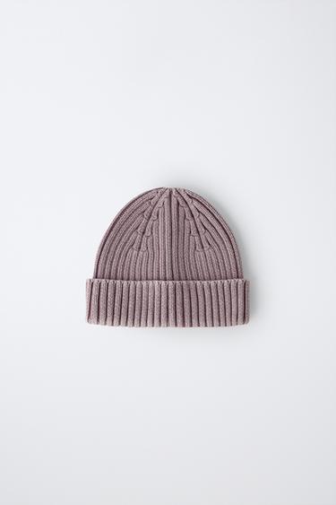 WASHED-EFFECT KNIT BEANIE — Pale pink 1