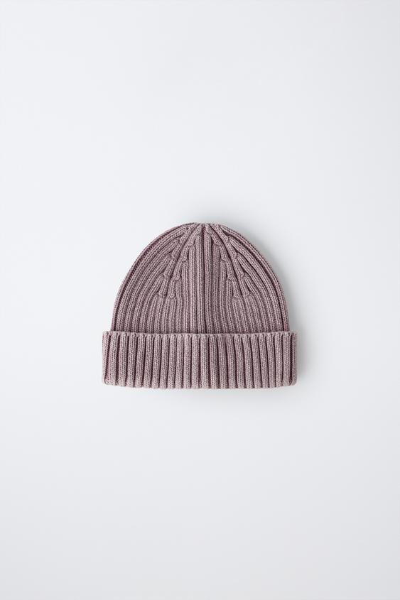 Zara WASHED-EFFECT KNIT BEANIE - Pale pink - Image 0