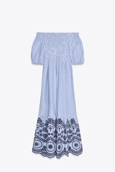 ROBE MIDI RAYURES BRODÉE - Bleu / Indigo de Zara - Image 9