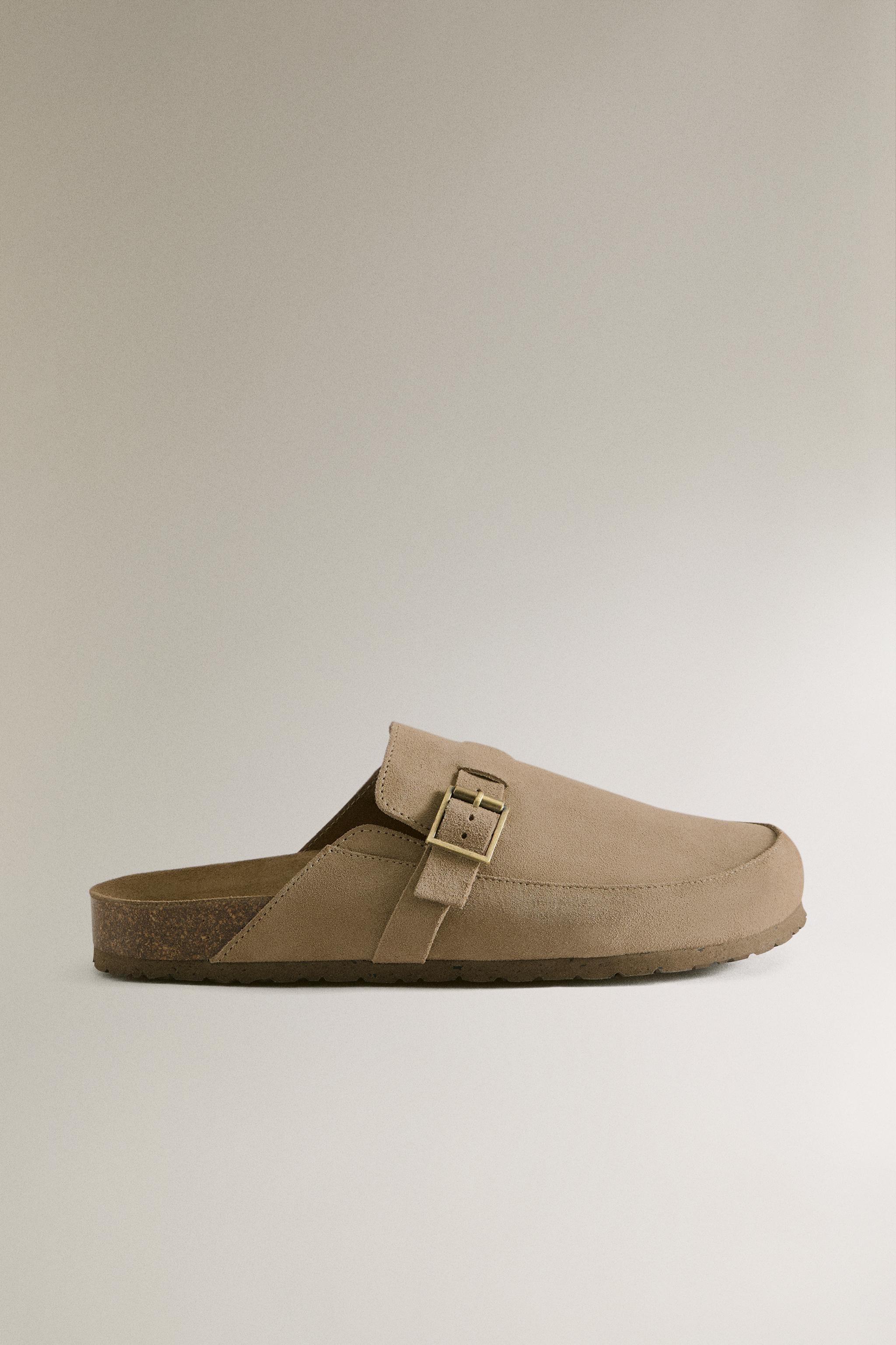 LEATHER MULE CLOG SLIPPERS WITH BUCKLE - Brown | ZARA United States