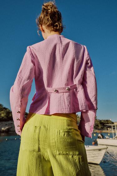 100% COTTON DOUBLE-BREASTED BLAZER - Pink by Zara - Image 5
