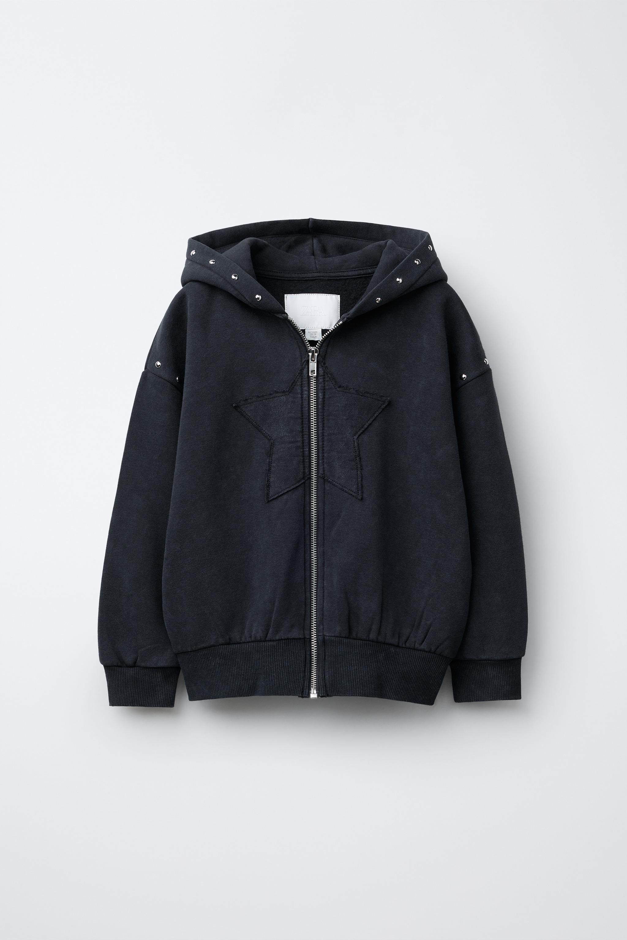 ユーズド加工スター＆スタッズフーディ - カーボングレー | ZARA Japan