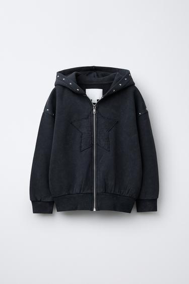 SUDADERA CAPUCHA EFECTO LAVADO ESTRELLA Y TACHAS - Gris antracita de Zara