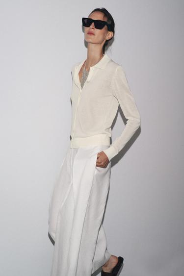 PLAIN KNIT POLO SHIRT - Ecru by Zara - Image 3