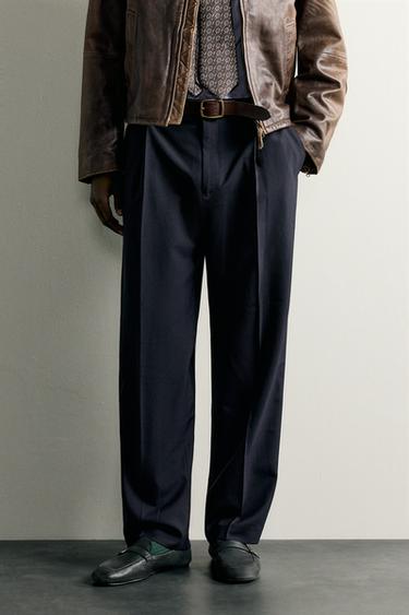 RELAXED FIT PLEATED TROUSERS - Navy blue by Zara