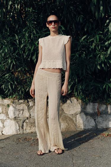 CROCHET TROUSERS - Ecru / Marl by Zara