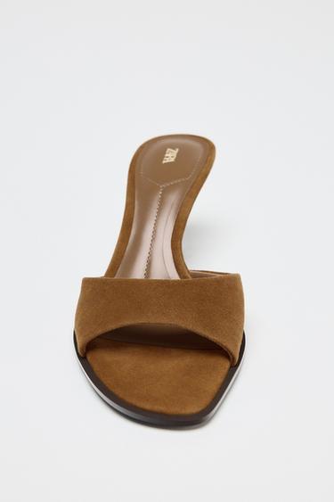 SANDALES À TALONS EN CROÛTE DE CUIR - Marron de Zara - Image 3