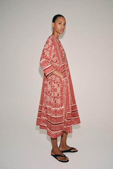 ZW COLLECTION PRINTED MIDI DRESS - Red by Zara