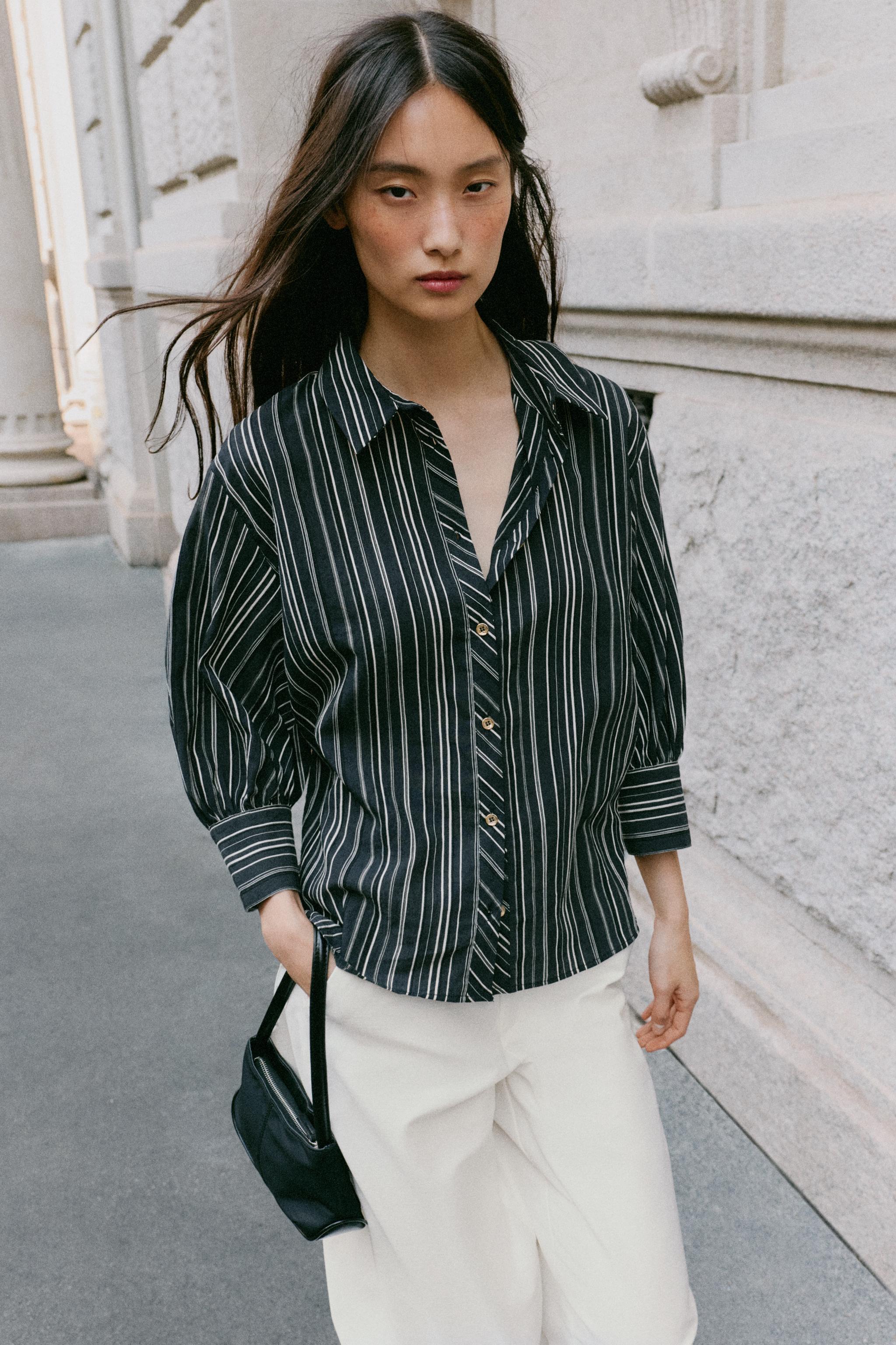 STRIPED THREE-QUARTER SLEEVE SHIRT