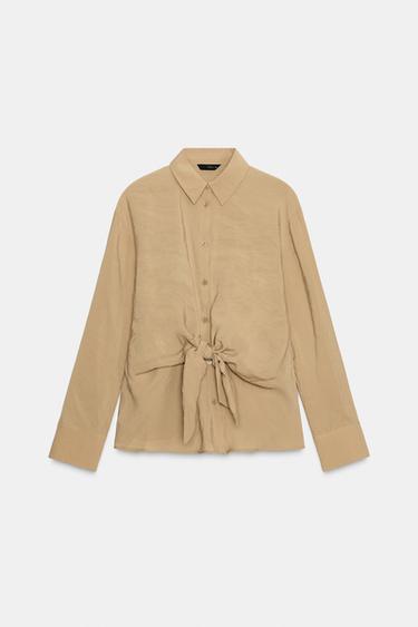 قميص بعقدة - جملي وسط by Zara