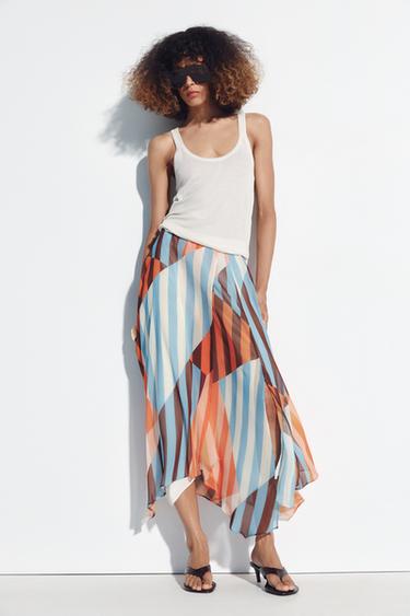 ASYMMETRIC MIDI SKIRT - Multicoloured by Zara