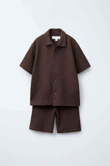 TEXTURED SHIRT AND BERMUDA SHORTS SET - Brown by Zara