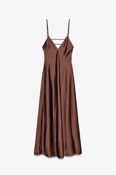 Zara SATIN MIDI DRESS - Dark mink