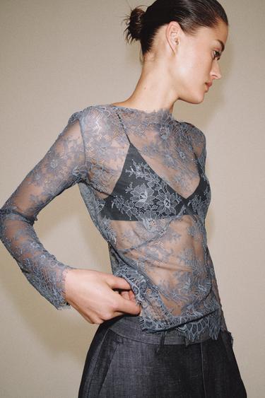 TOP DENTELLE ZW COLLECTION - Gris de Zara - Image 1