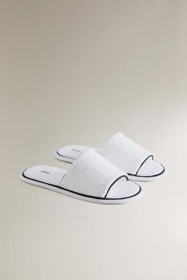 TERRY SLIDERS WITH PIPING - White by Zara - Image 1
