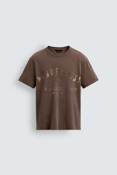 WASHED PRINTED KNIT T-SHIRT - Brown by Zara