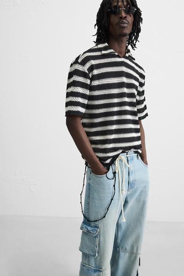 POLO EN MAILLE RAYURES - Noir de Zara - Image 5