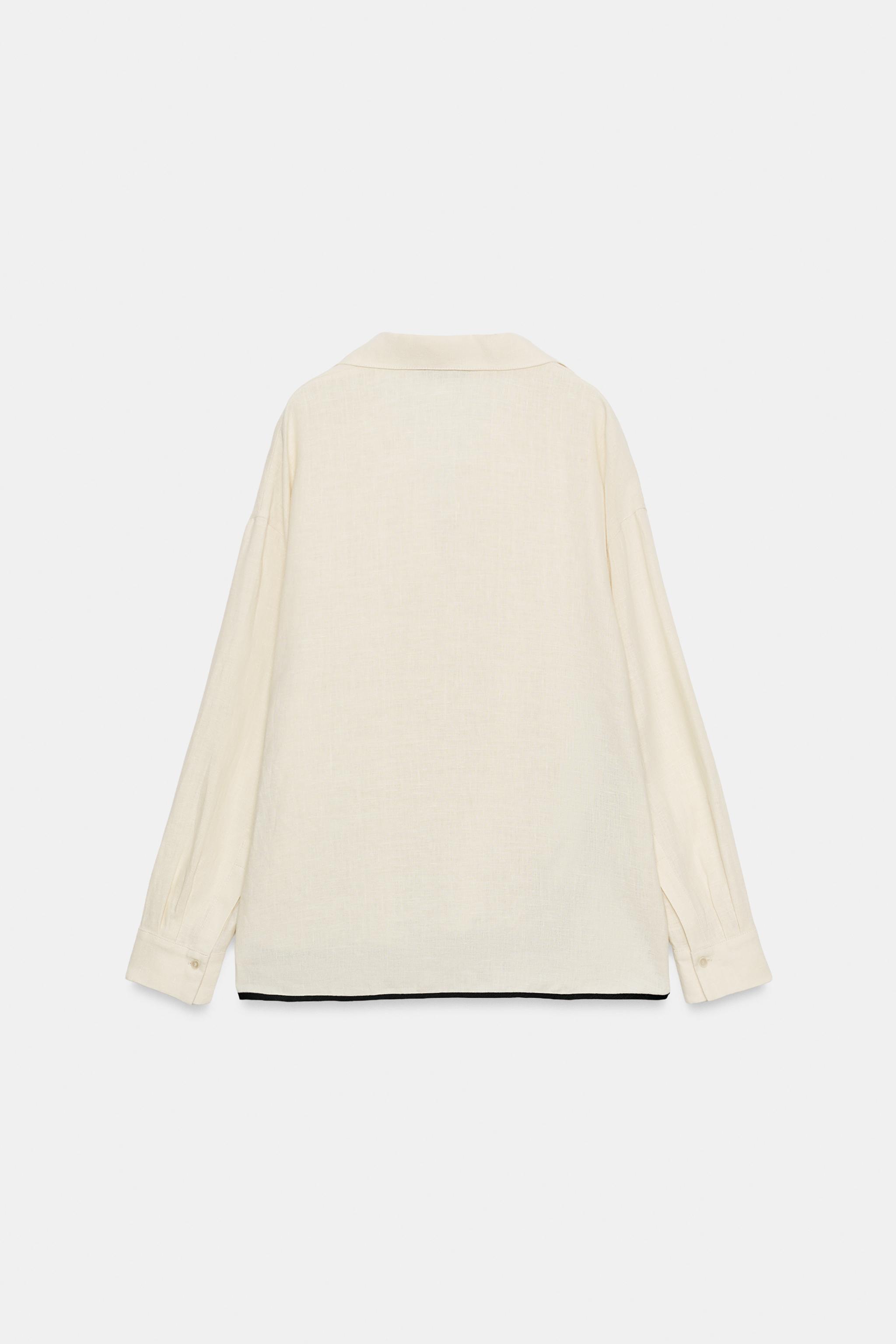 100% LINEN PIPED TRIM SHIRT ZW COLLECTION - Beige | ZARA United States