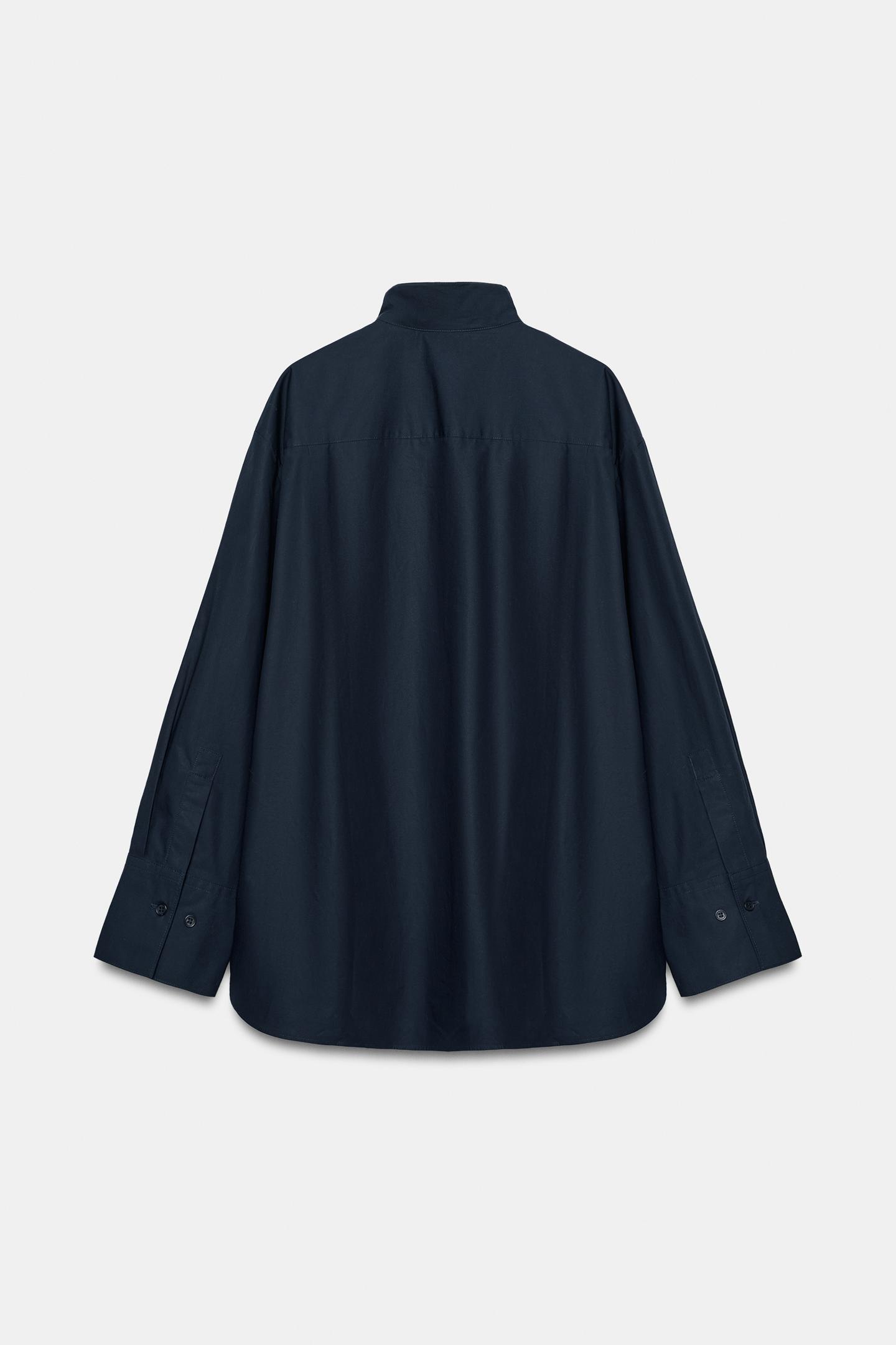 Женская рубашка Zara ZW Collection High Neck, цвет: Тёмно-синий — фото 8