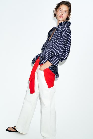 STRIPED PUFF SLEEVE SHIRT - Navy / White by Zara - Image 5