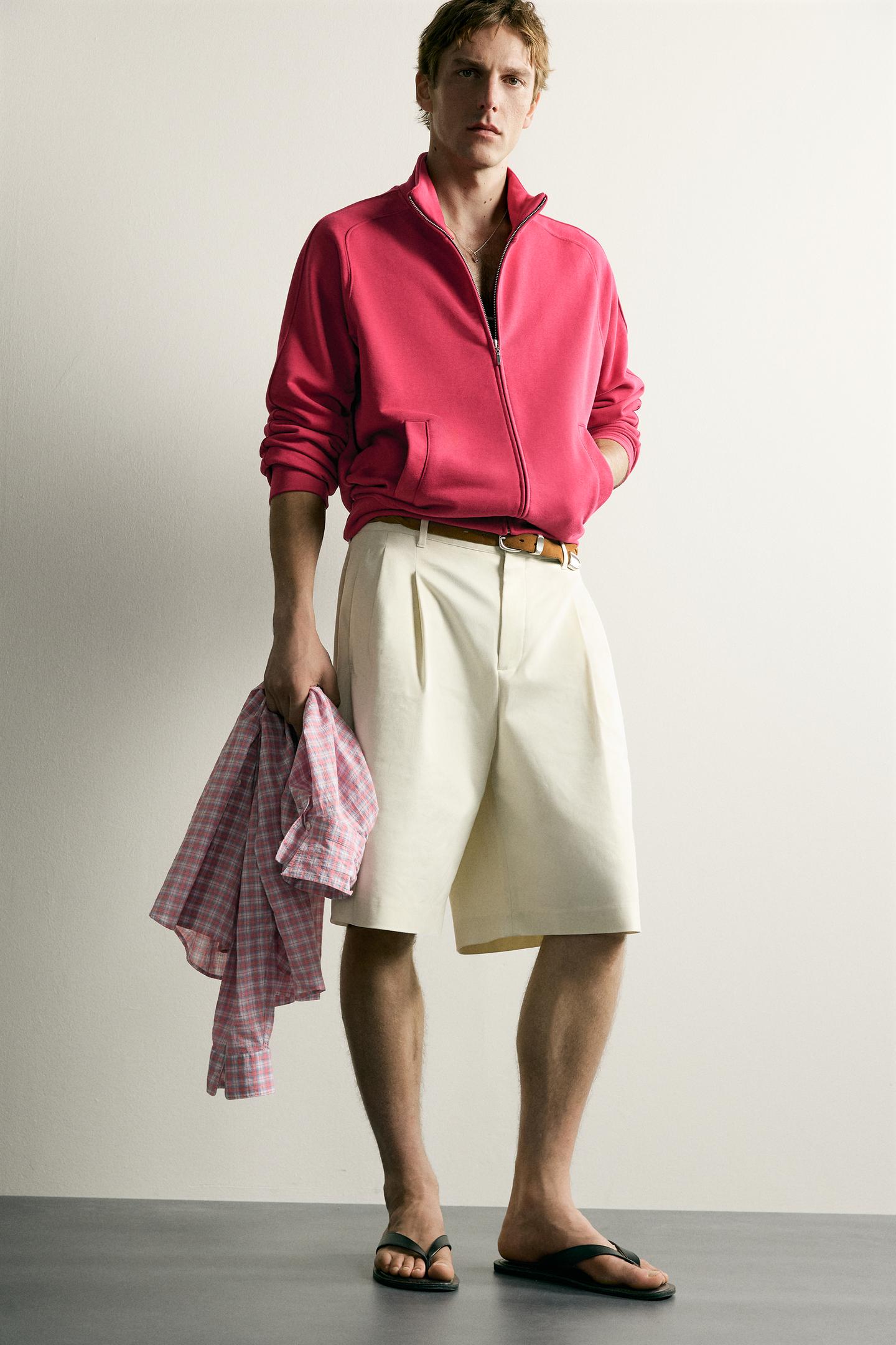 Мужская толстовка Zara Relaxed Fit Zip-Up, цвет: Фуксия — фото 7