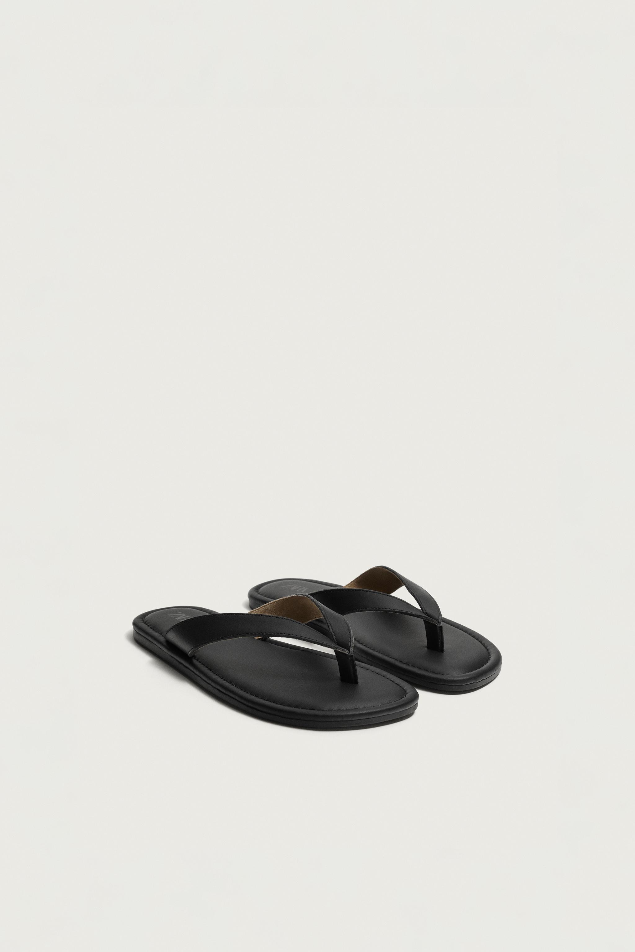 LEATHER STRAP SANDALS — Black