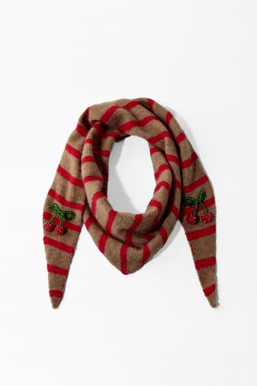CHERRY STRIPE KNITTED BANDANA - camel by Zara