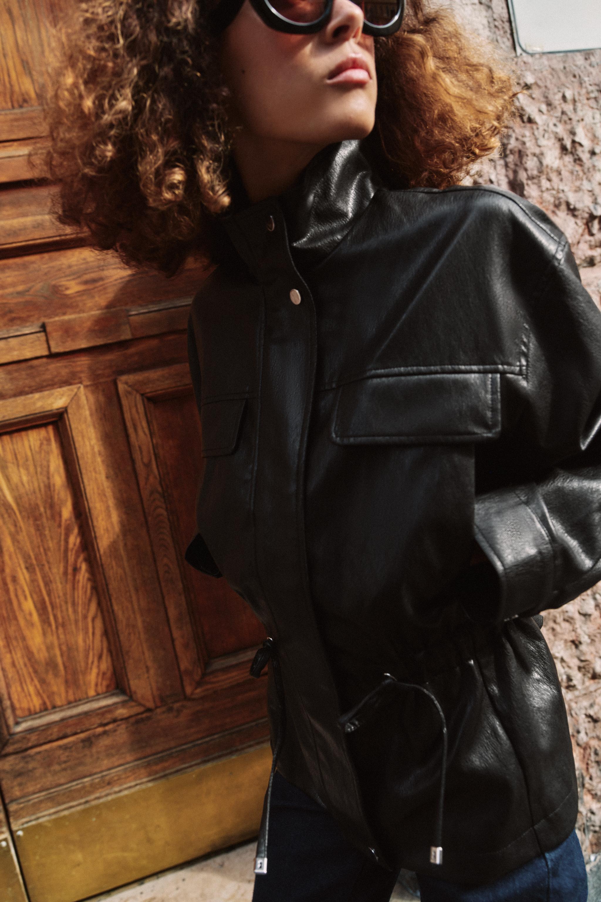 FAUX LEATHER HIGH COLLAR JACKET
